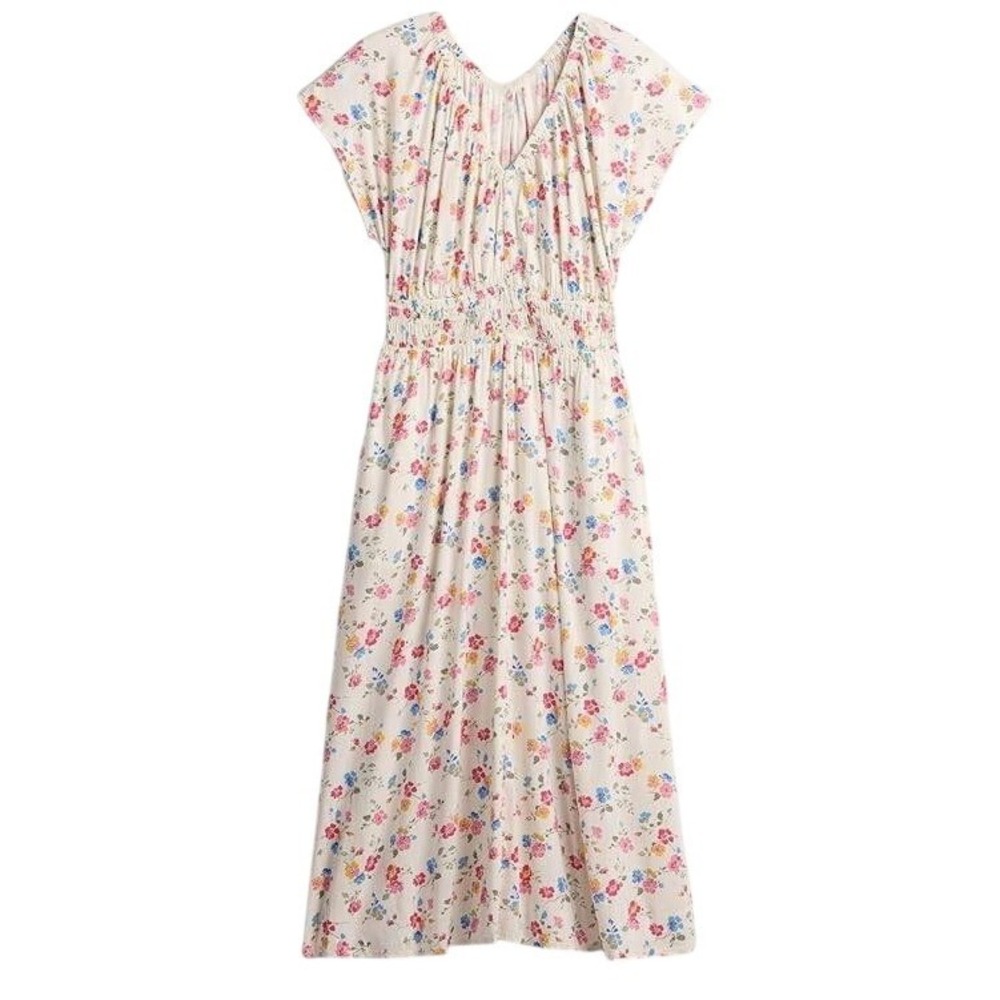 Gap Floral Smocked V Maxi Dress Large Cream India Cotton Pockets Size Large